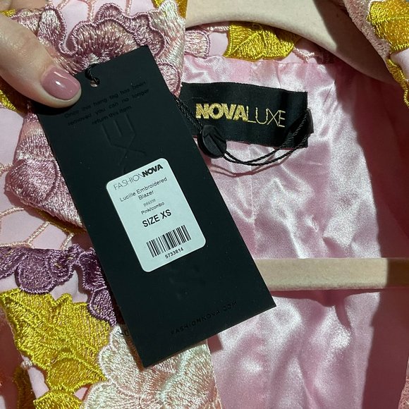 SMALL Pink/Floral FLARED High-rise Pant suit with Embroidered X-small Blazer - Picture 8 of 9